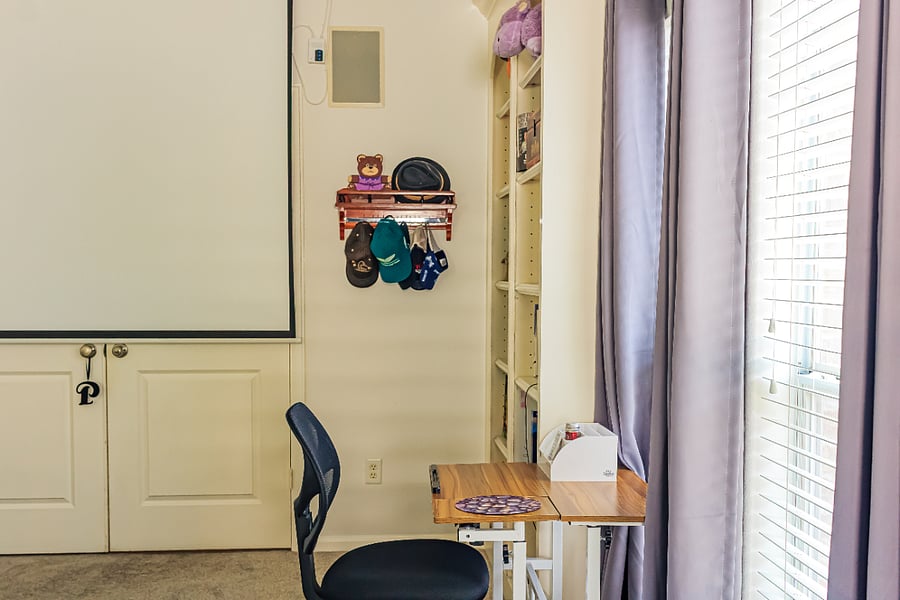 Workspace and bookshelf (feel free to browse and borrow during your stay!)