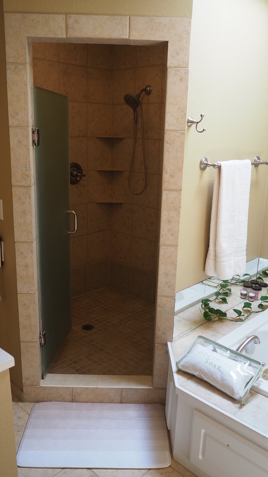 Step into your private tile shower.