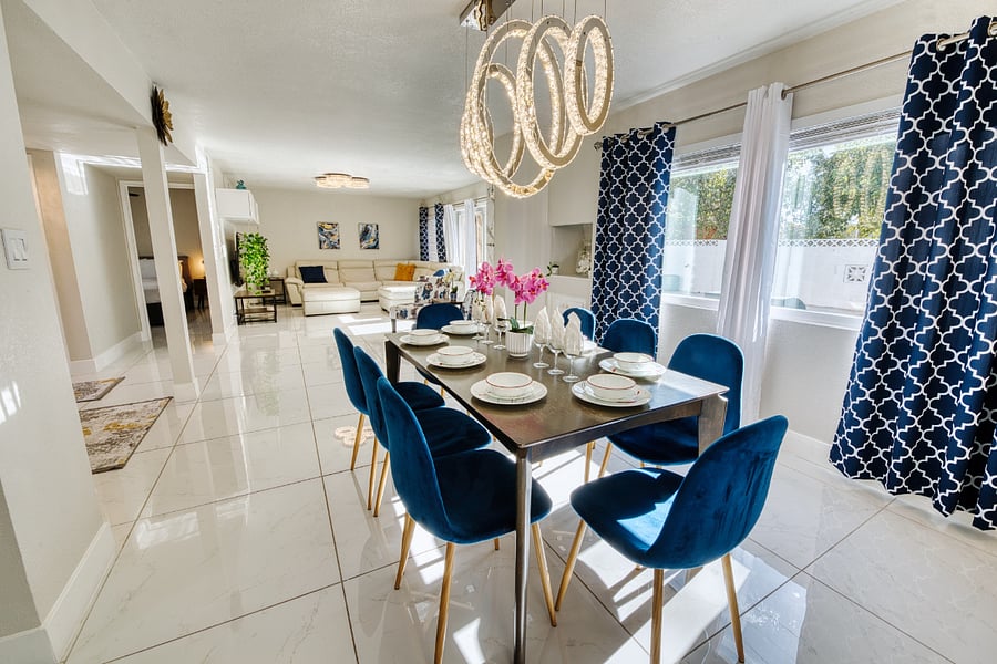 Dinning room, our kitchen and dinning area have all the dishes and cook wear you will need to cook full meals. 
