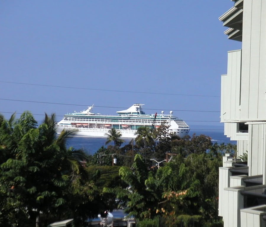 From the lanai - Partial view of Kailua Bay one block away (approximately 0.3 miles) 