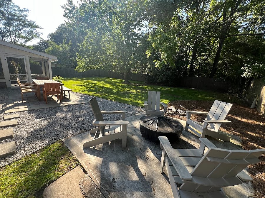 Fire pit in backyard
