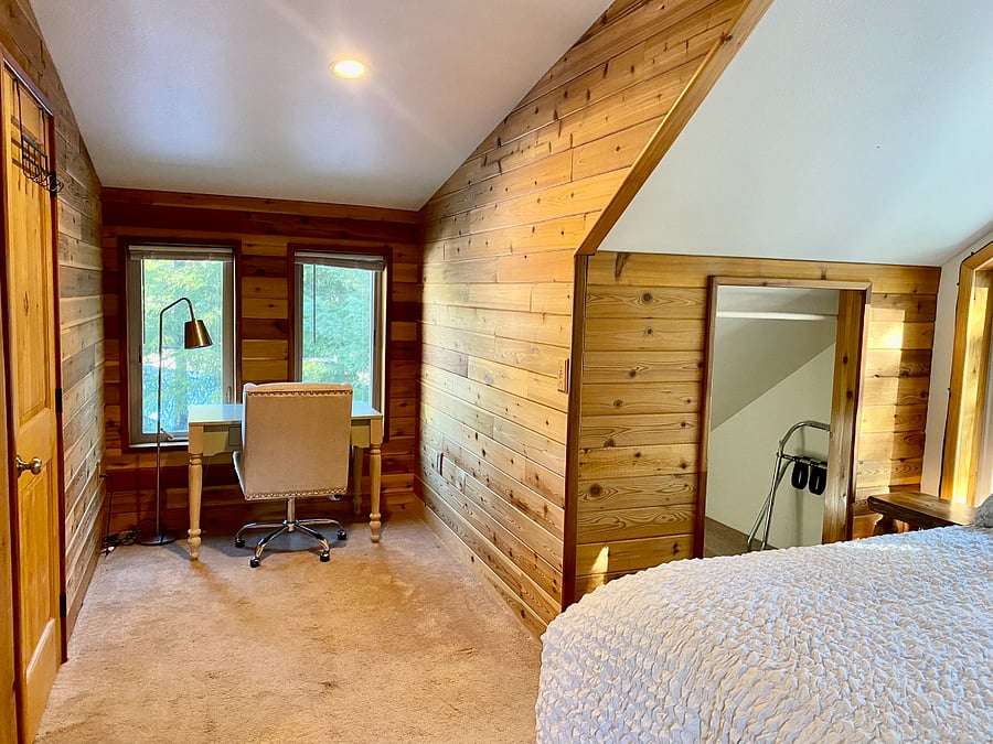 Loft office area with king bed, closet space