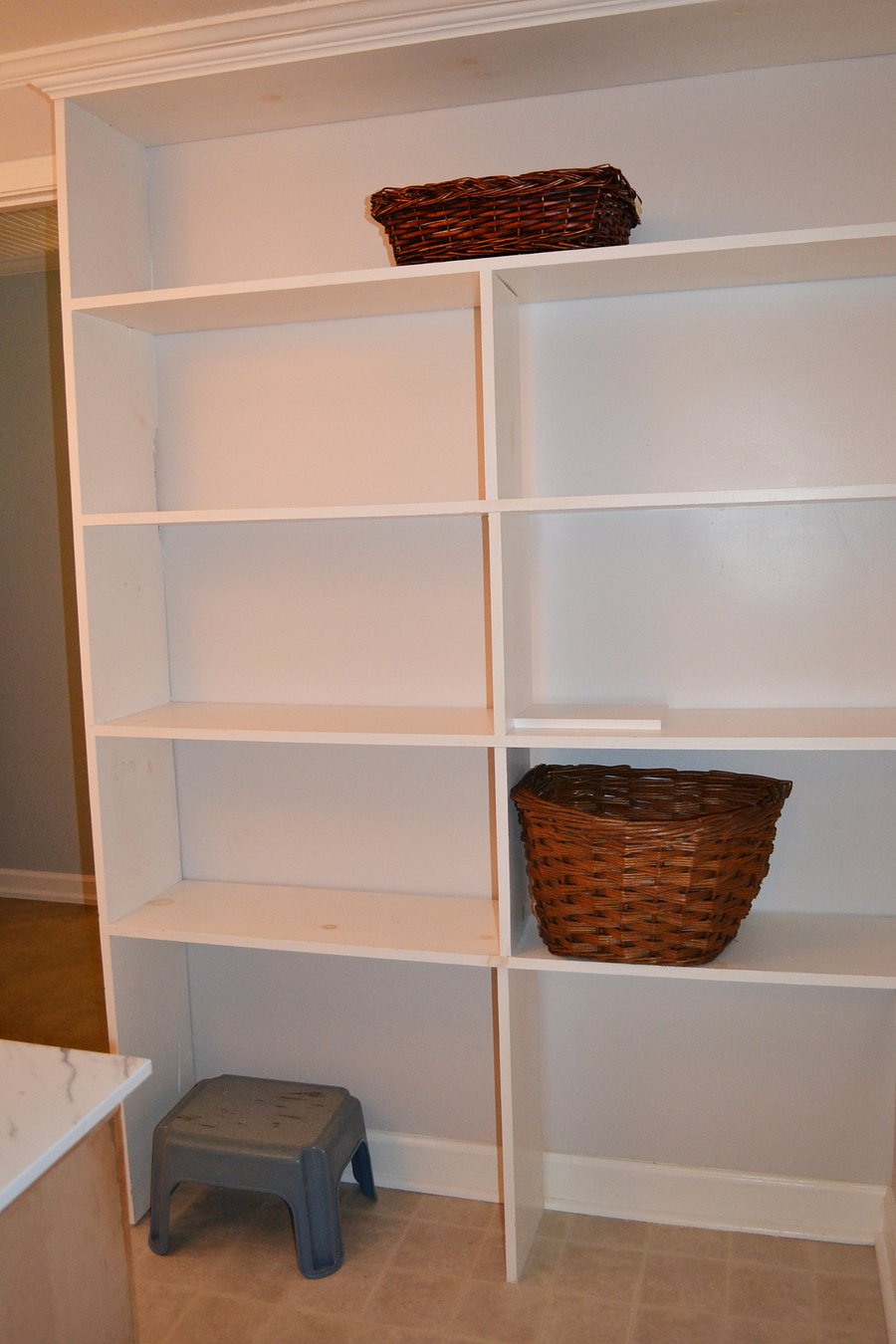 Storage shelving in kitchen