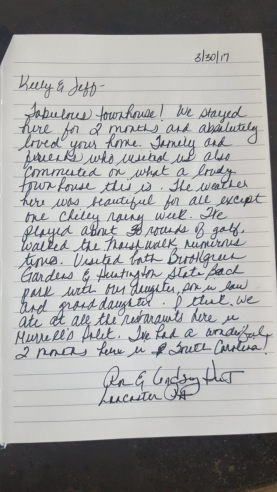 example review from guest log