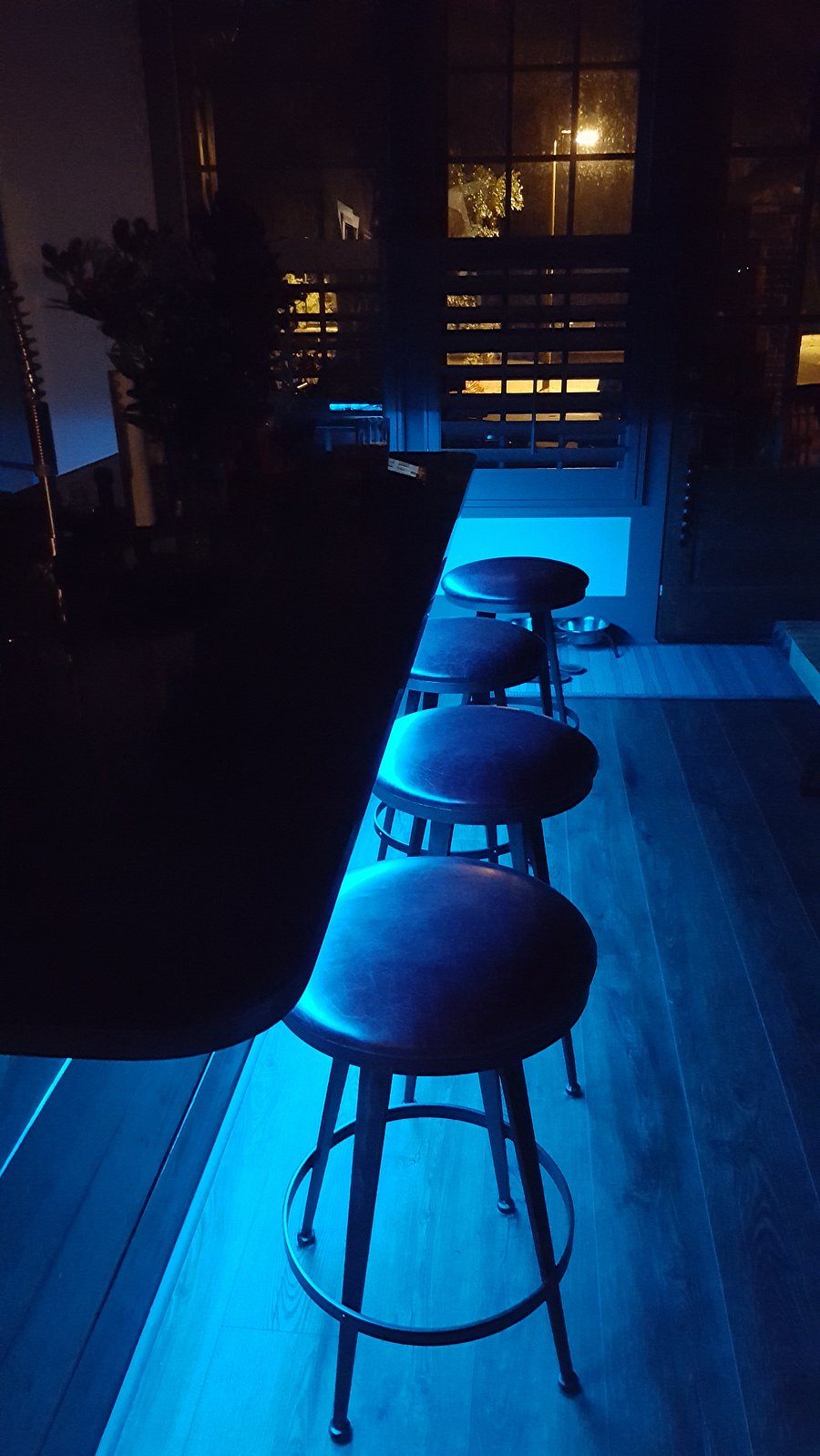 Under Kitchen Island has fun "mood lighting" LED strips.