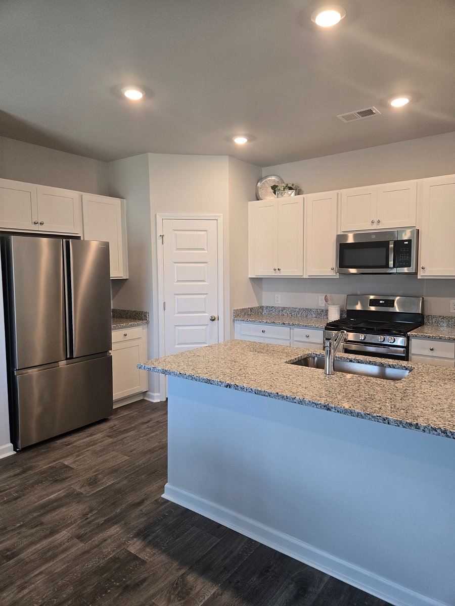 Gas oven and stainless fridge and microwave and dishwasher