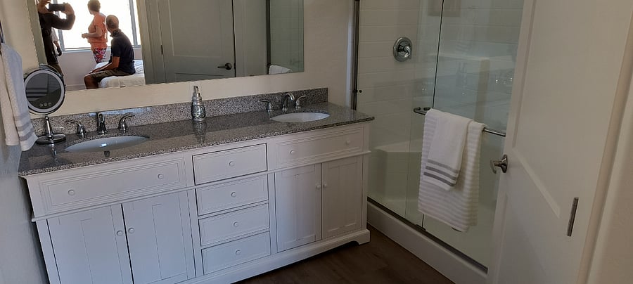 Bathroom attached to primary bedroom. There is a separate water closet.