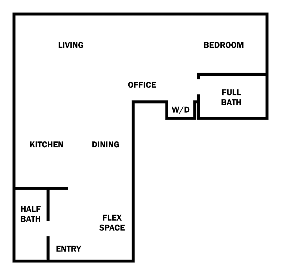 1064 sq. ft. loft with rare 1.5 bathrooms.