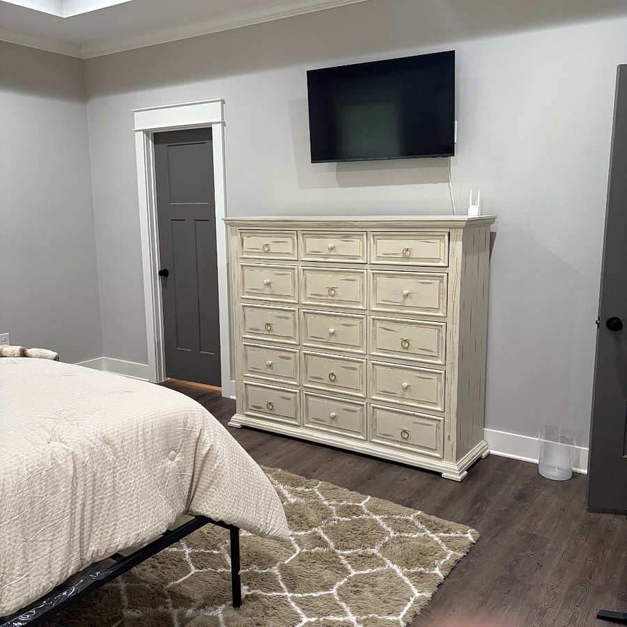 Master bedroom with flat screen.