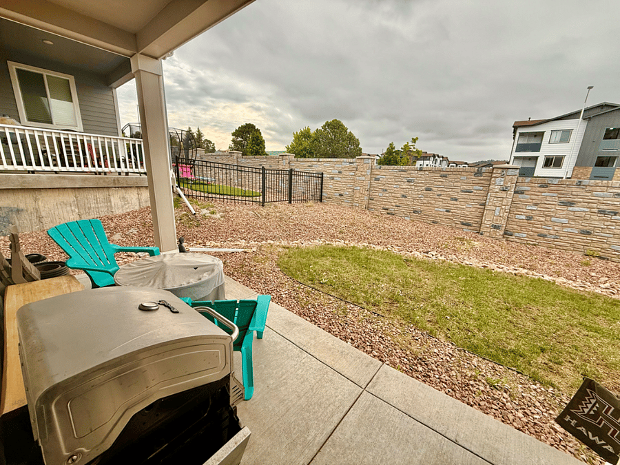 Private patio with a small backyard