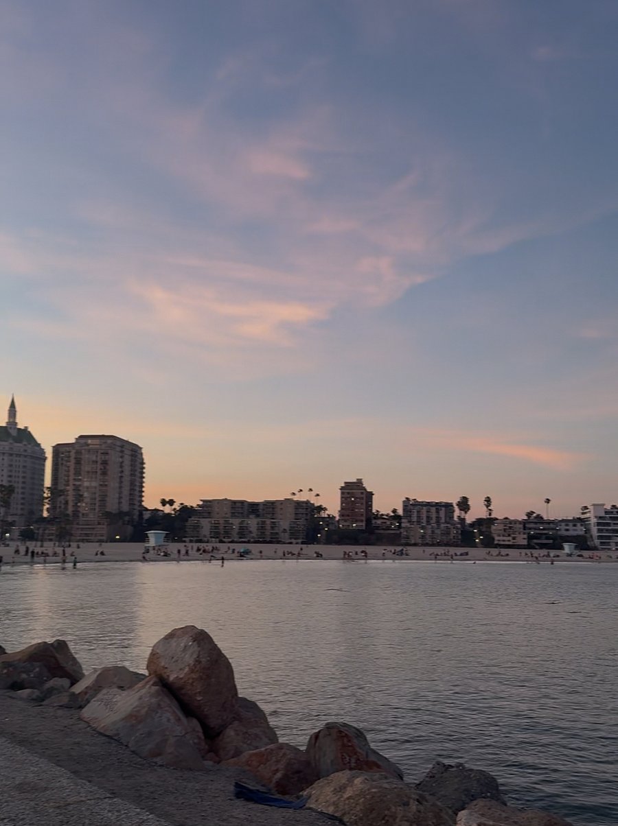 Shoreline view of building (center)