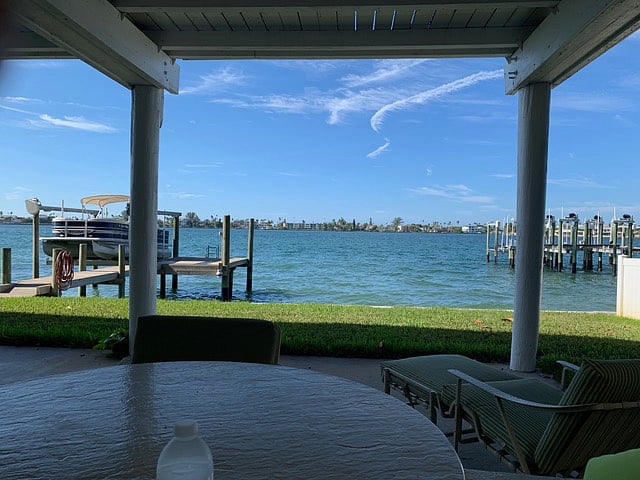 view from covered parking under building