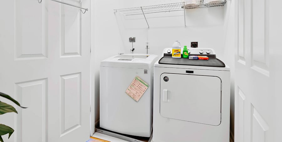 Keep all your clothing, towels, and bedding clean with this large capacity washer / dryer combo set. Equipped with laundry detergent, bleach and dryer sheets to get you started.