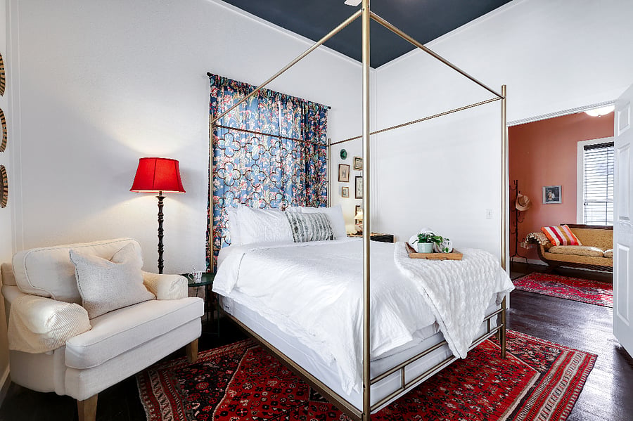 Bedroom with Queen Bed and Bathroom.