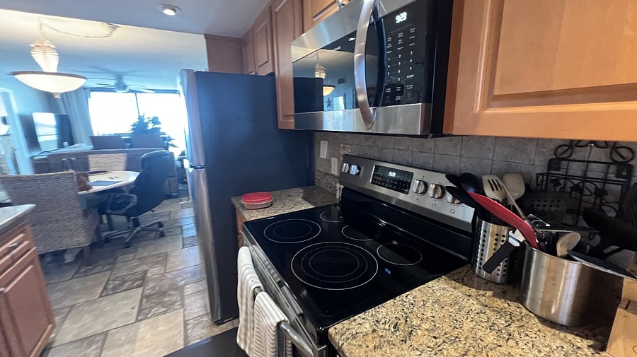 Kitchen open to the dining and living room