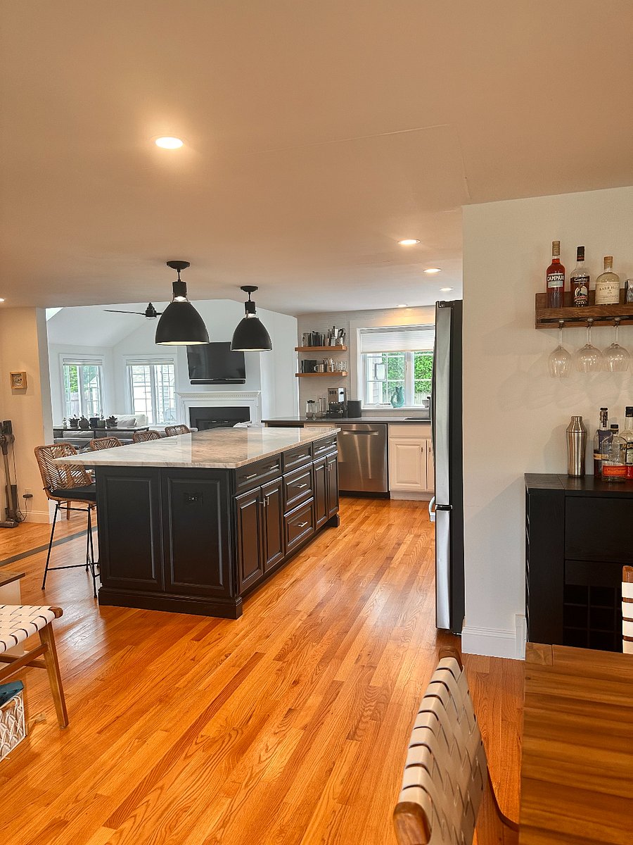 Kitchen view from front entry and dining room