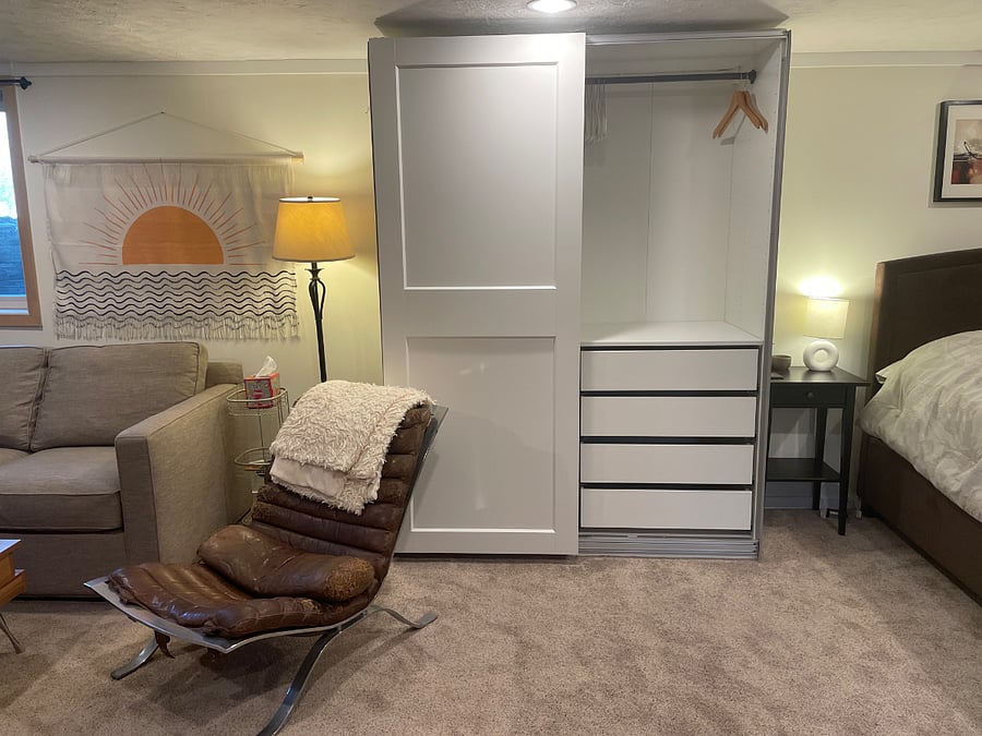 Large wardrobe with hangers, drawers and shoe rack to store your clothes
