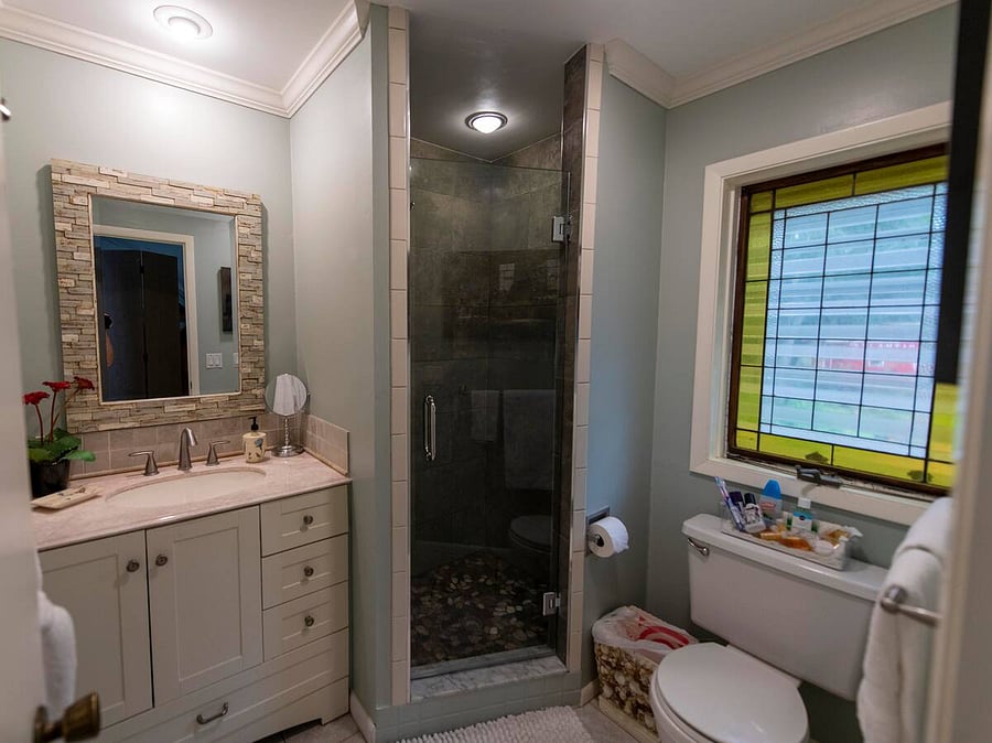 Bathroom with shower.