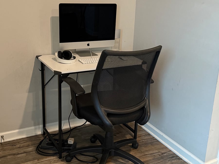 Corner nook desk on ground level