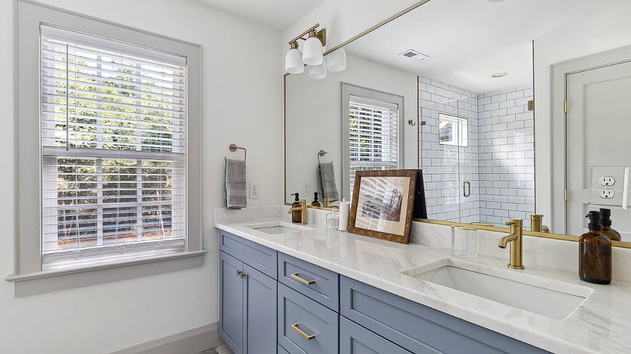 Master Bathroom with large tile shower and separate water closet