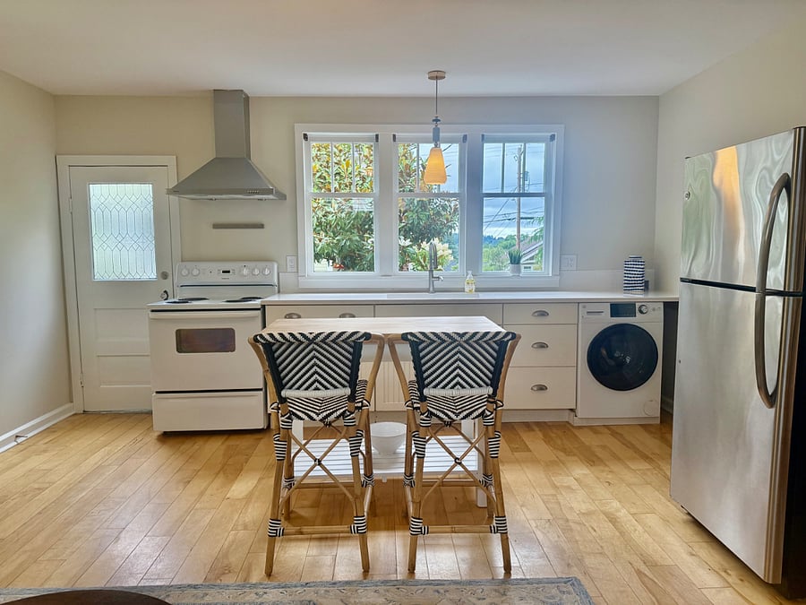 Kitchen with all in one washer dryer,