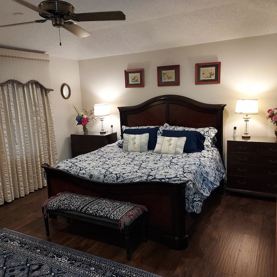 Primary bedroom with king sized bed