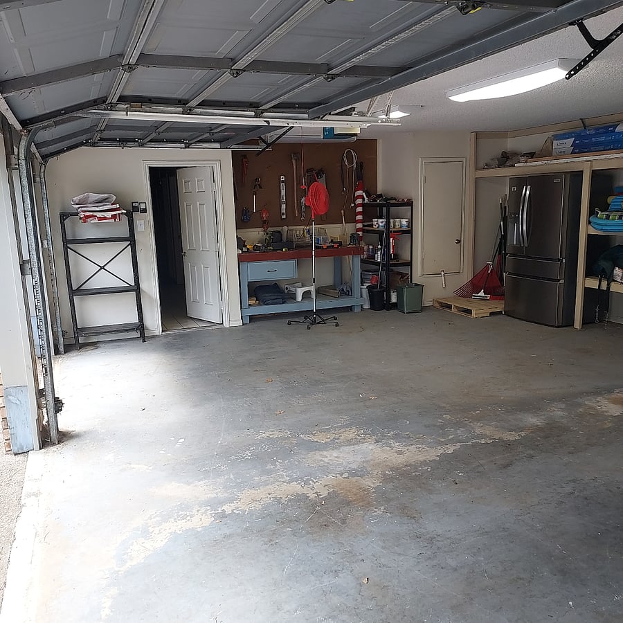 Garage work bench, extra fridge