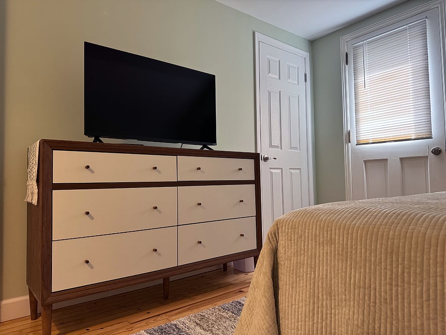 Upstairs Bedroom with view of Walk-in Closet and Exterior Door to Upper Deck