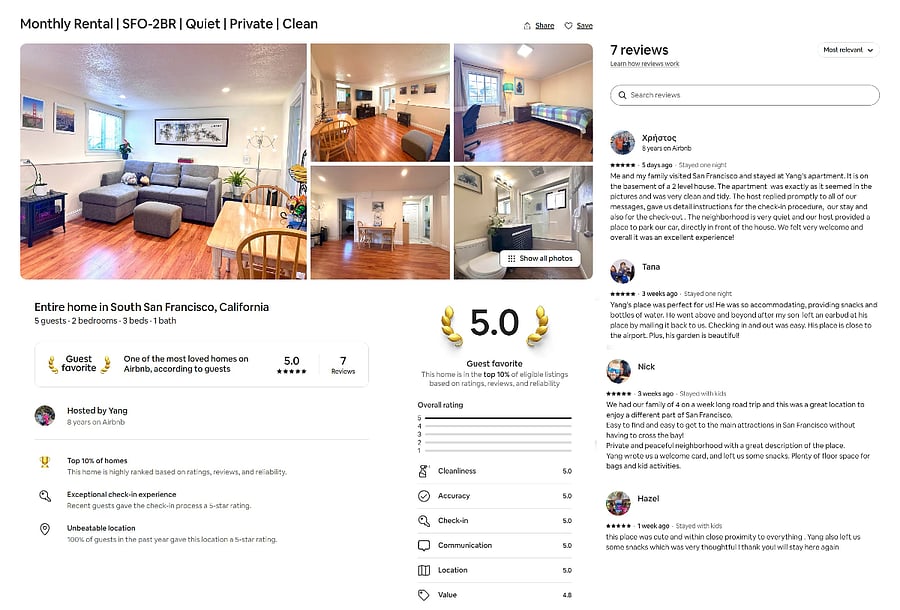 What our Airbnb guests say... (100% 5-star reviews!)