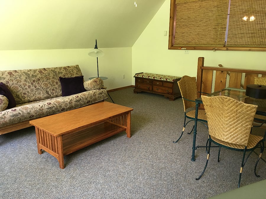 Separate upstairs loft den - futon with Smart TV.