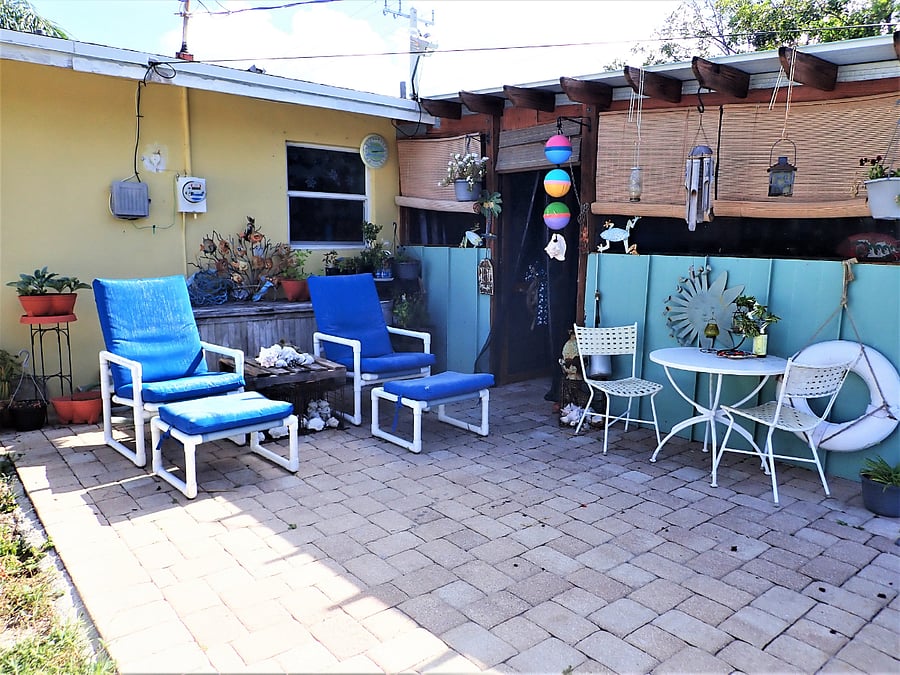 Patio for sunning and outside cafe table