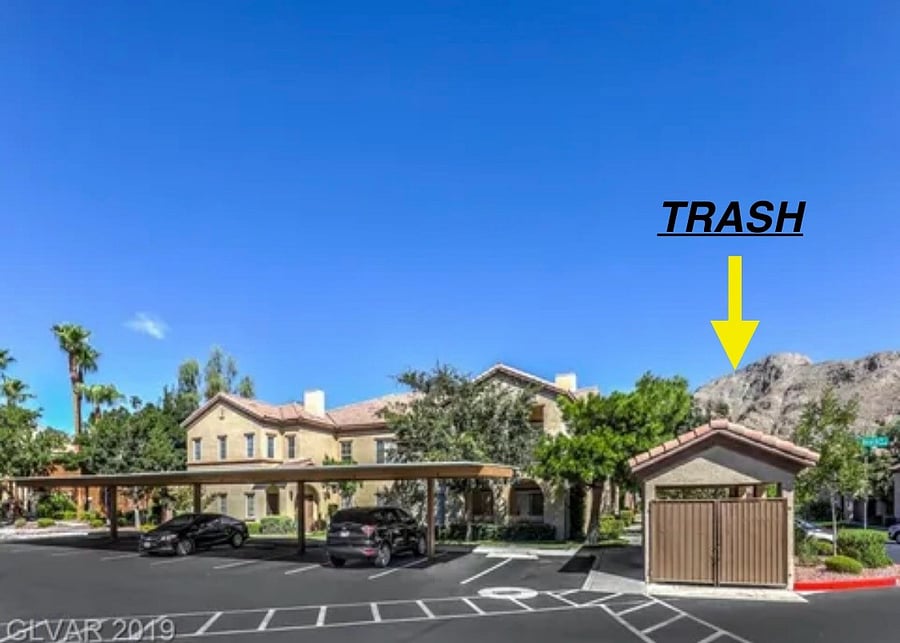 Main trash bin is close to parking.