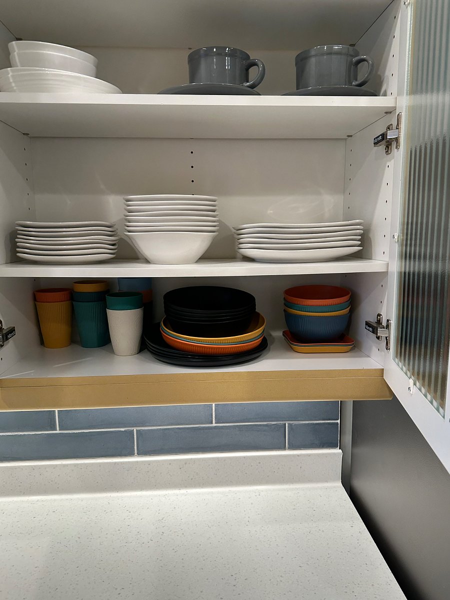 Dishes, glassware, utensils, vita mix (in cabinet)