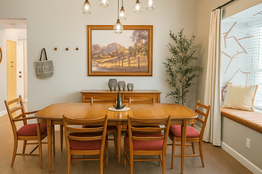 Formal dining seats six + window seat