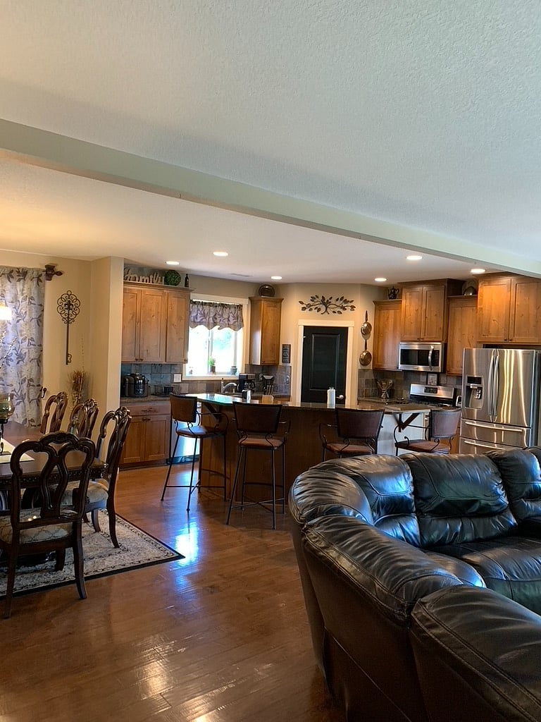 Open concept dining, living room, and kitchen