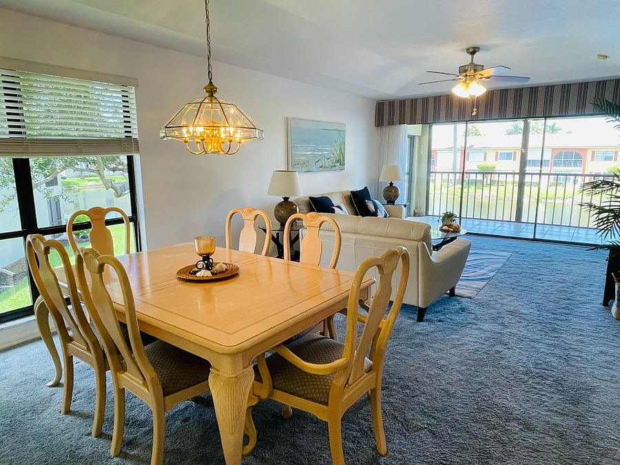 Open concept with trey ceilings give condo a very spacious feel