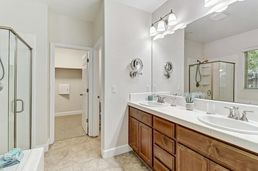 Downstairs Master suite  walkin closet and private bathroom with dual sinks
