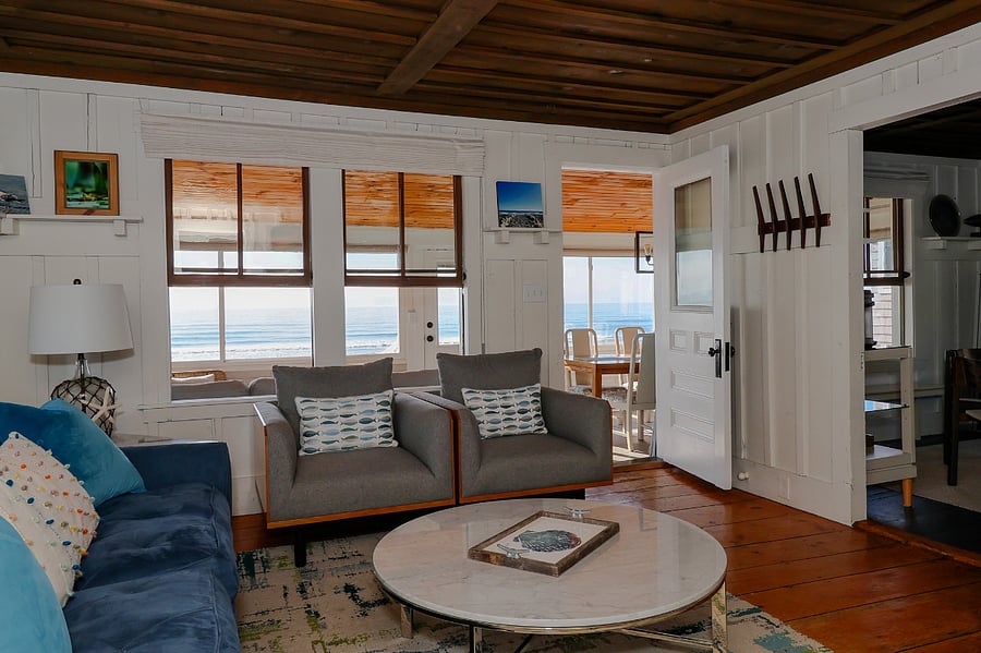 Living room looking toward ocean and front porch