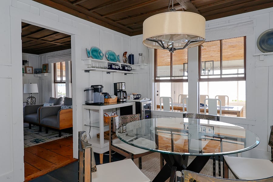 Breakfast table with coffee bar and wine cooler