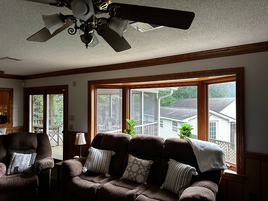 View of the back porch area from the den