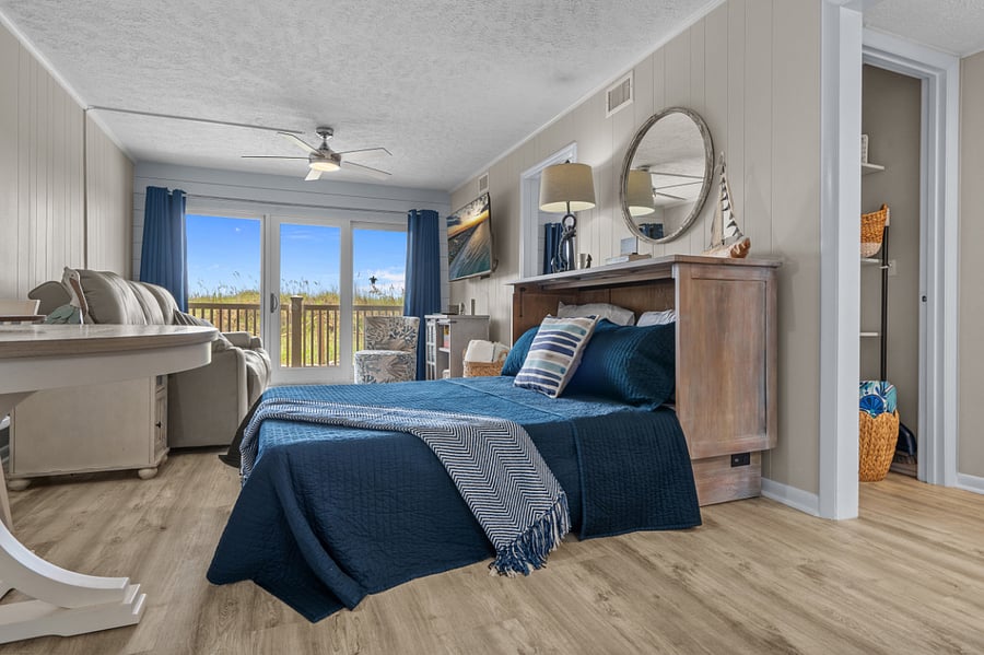 Queen-sized Murphy bed in the living room