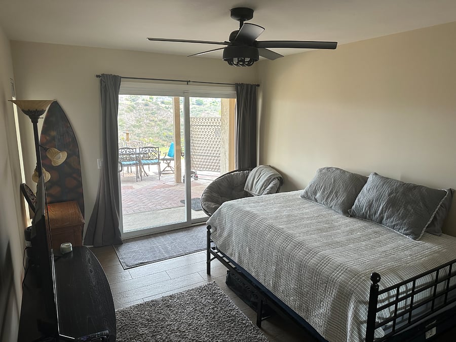 Full size bed with large sliding door