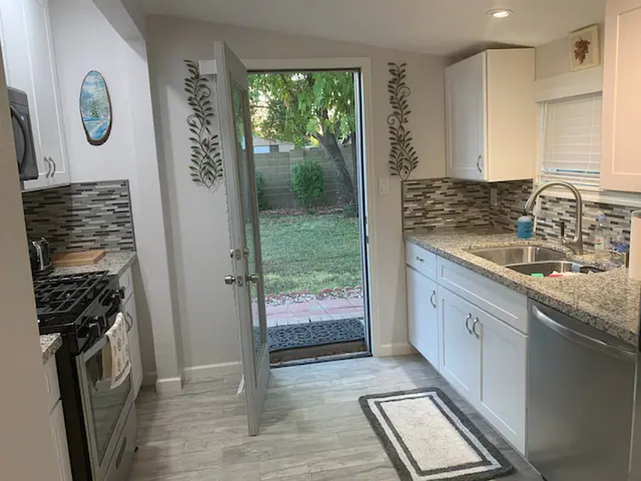Kitchen with door to patio