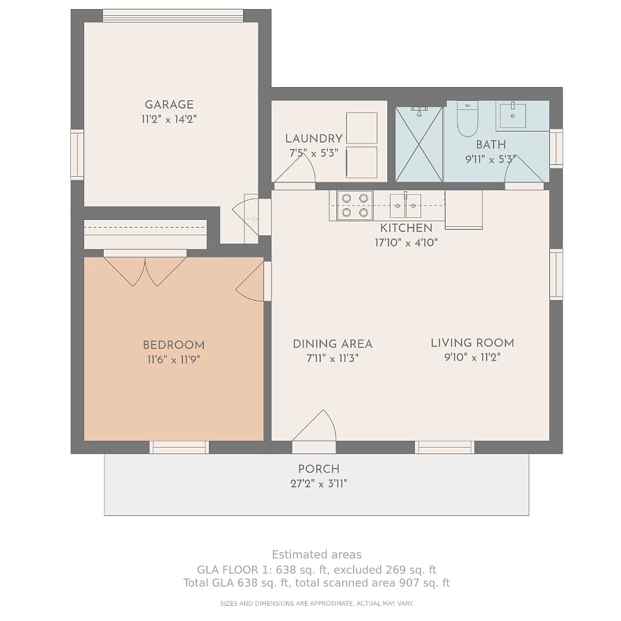 600+ square feet cottage - 
The attached garage is available for storage, vehicle parking is located on-street immediately in front of the cottage