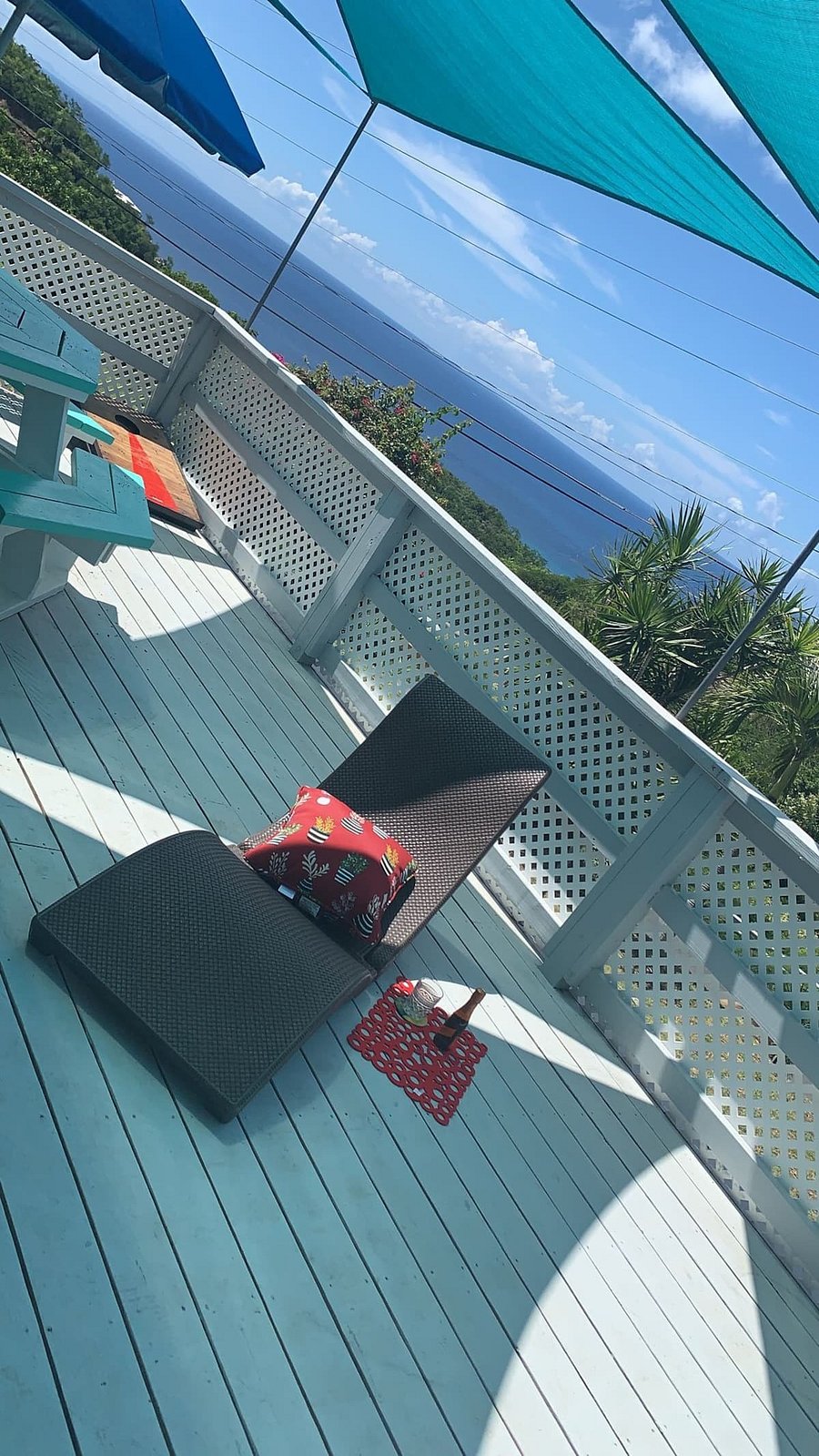 Large deck area with sun loungers and space for your special event, send us a message to ask about your event details