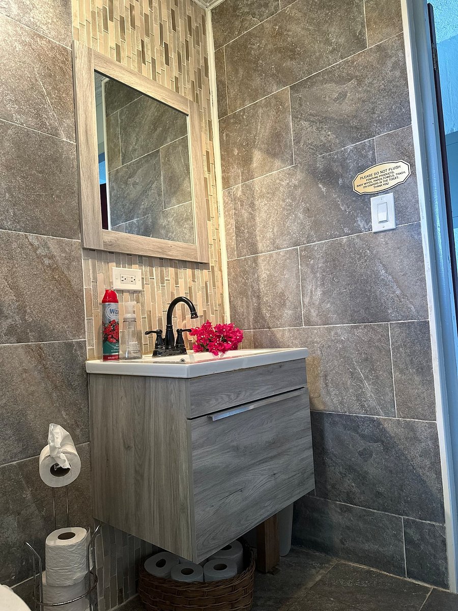 Warm lighting for bathroom mirror and vanity, provides additional storage for travel toiletries and extra bathroom essentials