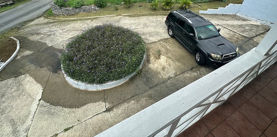 Landmark roundabout with open parking helps taxis and guests find our home along the main Frenchman's Bay route in this established residential area. There are no stairs to enter the home from the deck area. Trash bin overflow is in the area