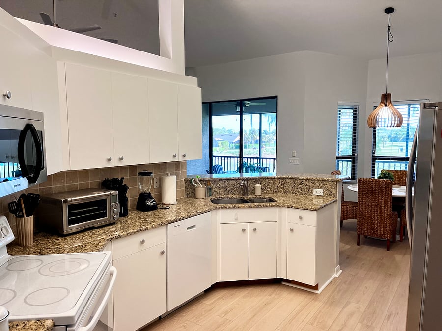 Fully Stocked Kitchen with New Recessed Lighting.