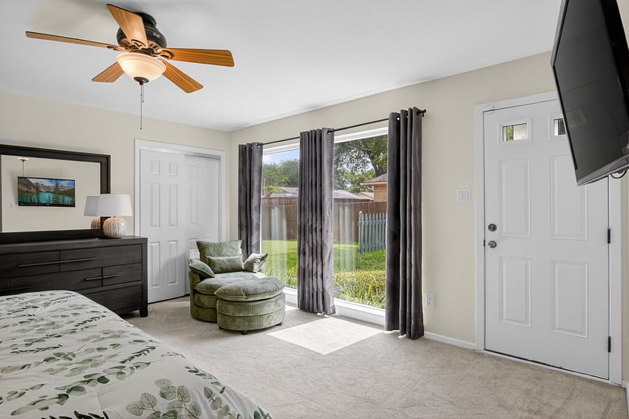 PRIMARY
+King bed
+Roku TV
+Closet
+Dresser
+Blackout insulated curtains
+Ceiling fan
+Attached bathroom (double sink, walk-in closet, shower)