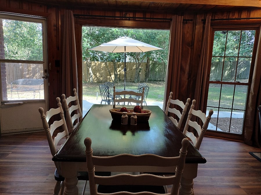 View through picture window from dining table